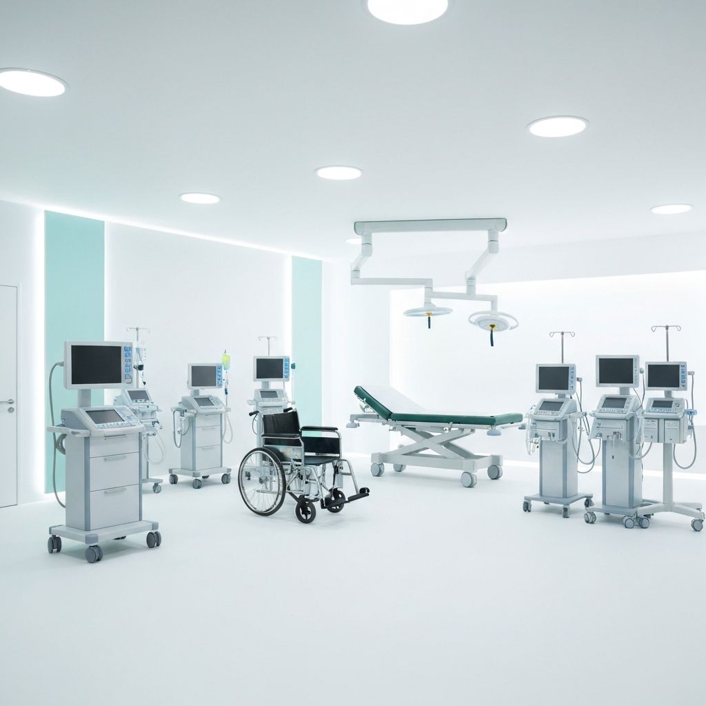 Modern medical devices and hospital equipment showroom